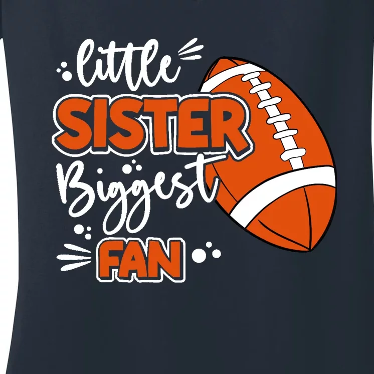 Little Sister Biggest Fan Football Football Girl Women's V-Neck T-Shirt