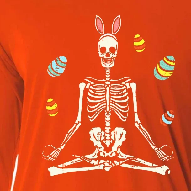 Lotus Skeleton Bunny Ears Eggs Funny Yoga Easter Cooling Performance Long Sleeve Crew