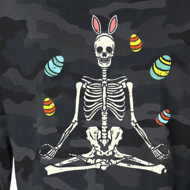 Lotus Skeleton Bunny Ears Eggs Funny Yoga Easter Cropped Pullover Crew