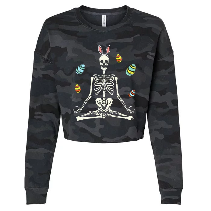 Lotus Skeleton Bunny Ears Eggs Funny Yoga Easter Cropped Pullover Crew