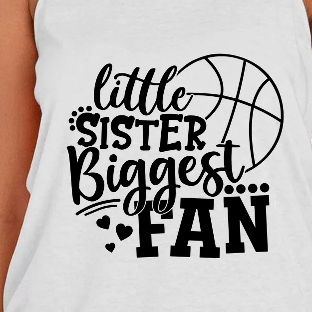 Little Sister Biggest Fan Basketball Gift Women's Knotted Racerback Tank