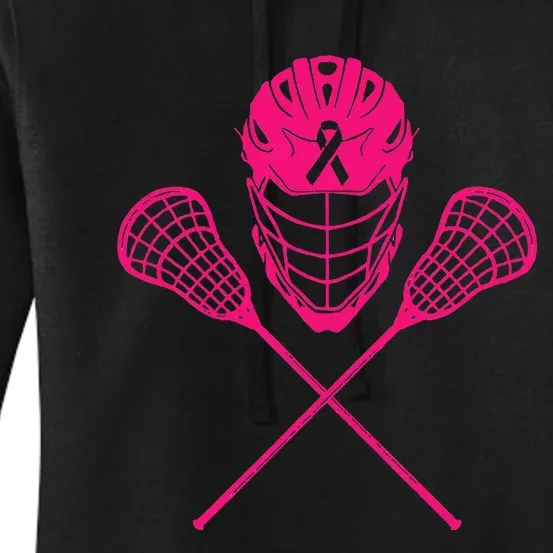 Lacrosse Stick Breast Cancer Awareness Cool Ribbon Lax Women's Pullover Hoodie