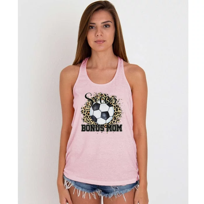 Leopard Soccer Bonus Mom Stepmother Mother's Day Women's Knotted Racerback Tank