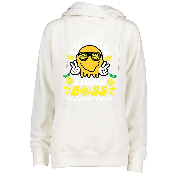 Lemonade Stand Boss Retro Groovy Juice Summer Activity Womens Funnel Neck Pullover Hood