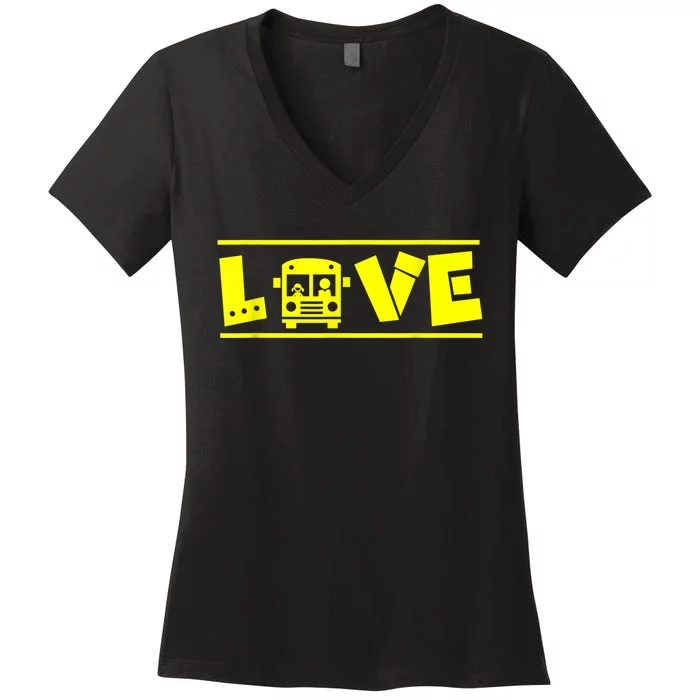 Love School Bus Driver Typography Gift For Busdriver Women's V-Neck T-Shirt