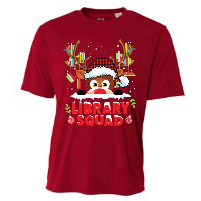 Library Squad Christmas Reindeer Librarian Book Women Girls Cooling Performance Crew T-Shirt