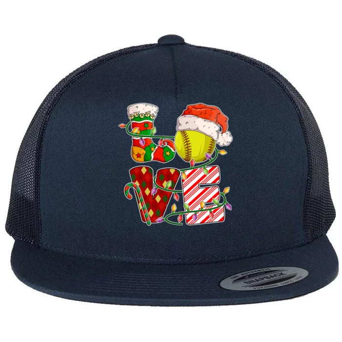 Love Softball Christmas Softball Player Xmas Party Gift Flat Bill Trucker Hat