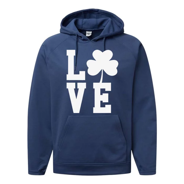 LOVE Shamrock Clover Saint Patrick's Day Performance Fleece Hoodie