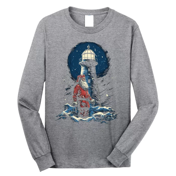 Lighthouse Santa Christmas Xmas Holiday North Pole Gift Long Sleeve Shirt