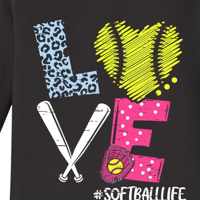 Love Softball Coach Player Softball Life Baby Long Sleeve Bodysuit