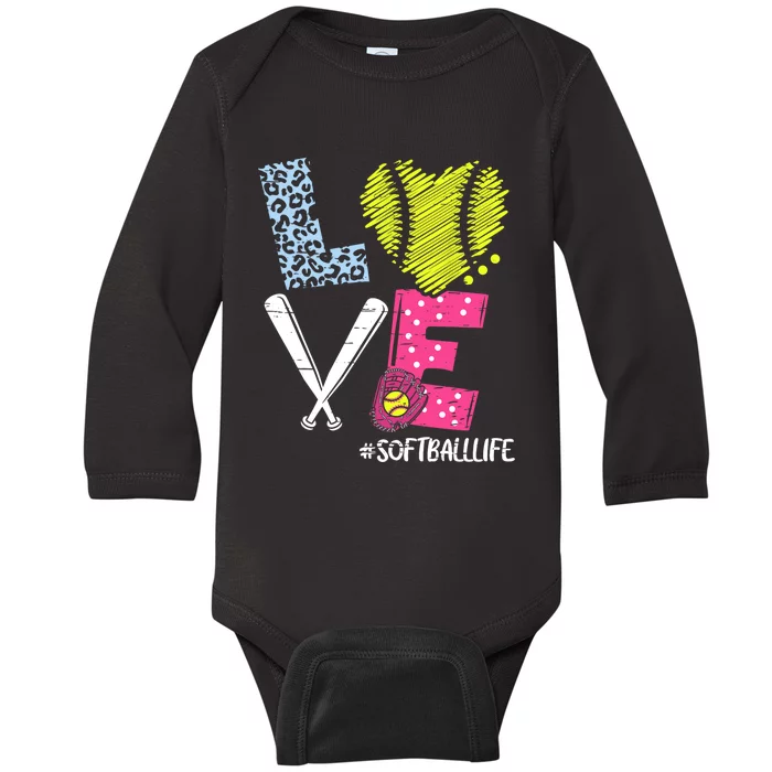 Love Softball Coach Player Softball Life Baby Long Sleeve Bodysuit