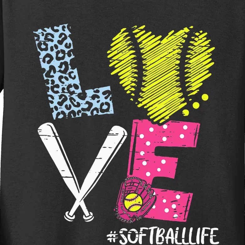 Love Softball Coach Player Softball Life Teen Kids Long Sleeve Shirt