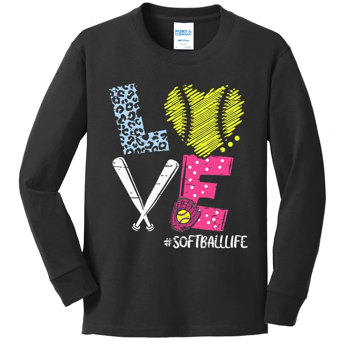 Love Softball Coach Player Softball Life Teen Kids Long Sleeve Shirt