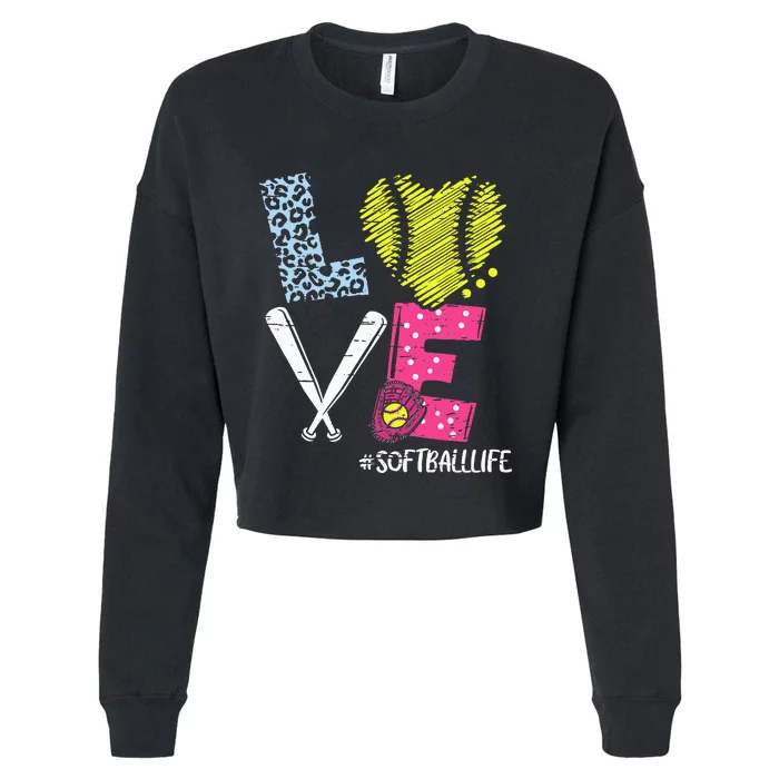 Love Softball Coach Player Softball Life Cropped Pullover Crew