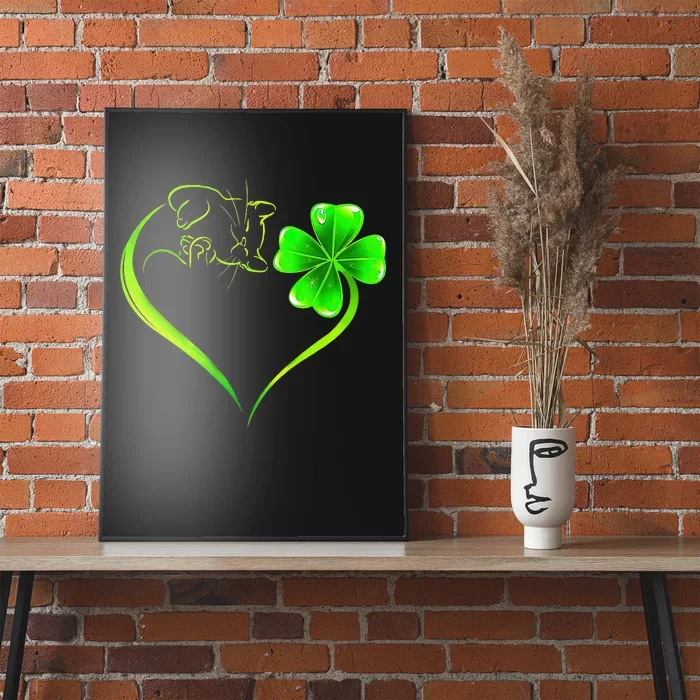 Lucky Shamrock Clover Irish St patricks day cat Poster