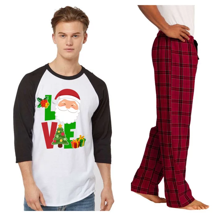 Love Santa Claus Christmas Holiday Cute Raglan Sleeve Pajama Set