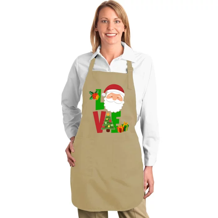 Love Santa Claus Christmas Holiday Cute Full-Length Apron With Pocket