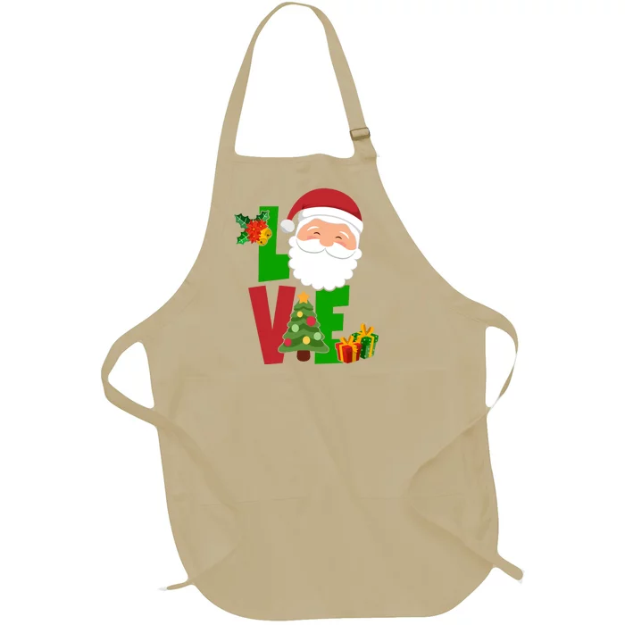 Love Santa Claus Christmas Holiday Cute Full-Length Apron With Pocket