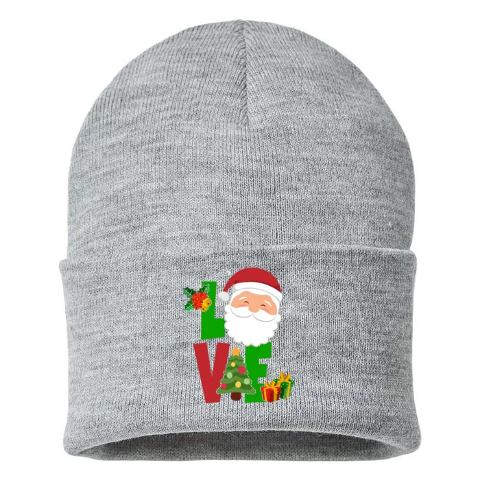 Love Santa Claus Christmas Holiday Cute Sustainable Knit Beanie