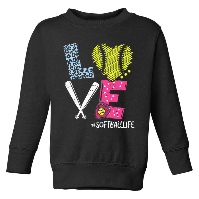 Love Softball Coach Player Softball Toddler Sweatshirt