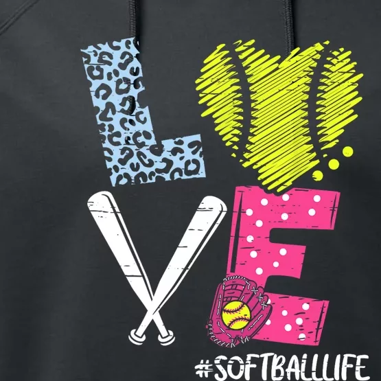 Love Softball Coach Player Softball Life Performance Fleece Hoodie