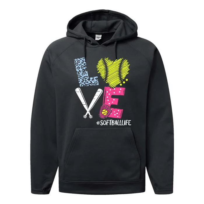 Love Softball Coach Player Softball Life Performance Fleece Hoodie