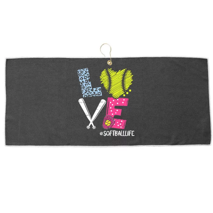 Love Softball Coach Player Softball Life Large Microfiber Waffle Golf Towel