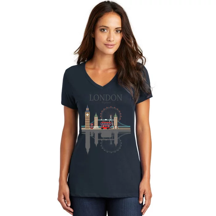 London Souvenir City Vintage British UK Gift Women's V-Neck T-Shirt