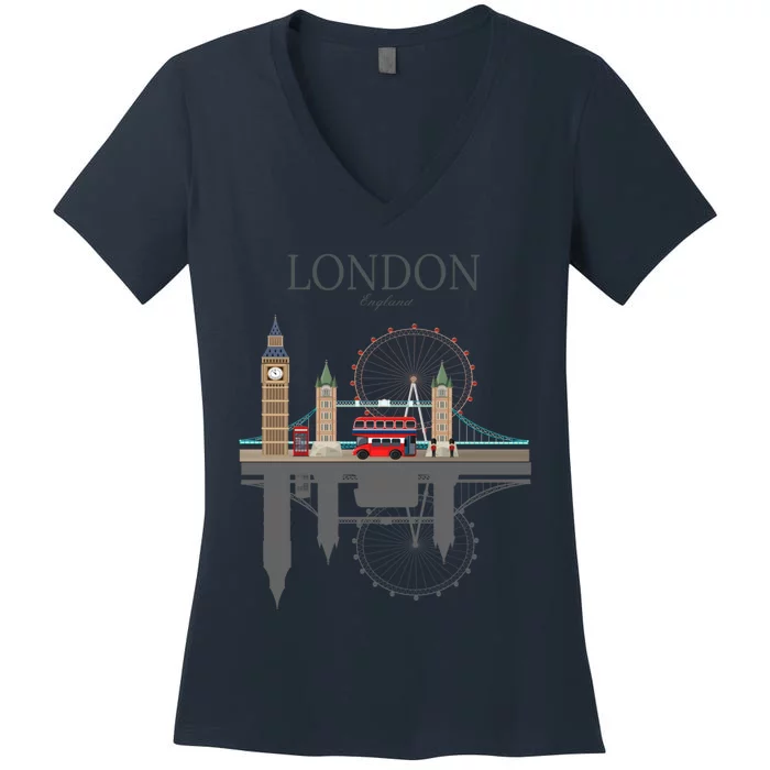 London Souvenir City Vintage British UK Gift Women's V-Neck T-Shirt