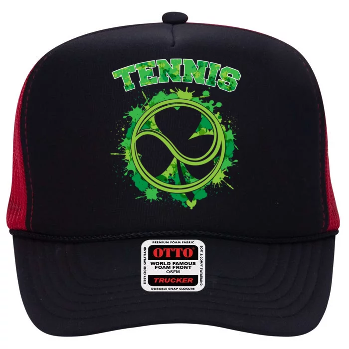 Lucky Shamrock Clover Tennis Happy St Patrick's Day Funny Gift High Crown Mesh Trucker Hat