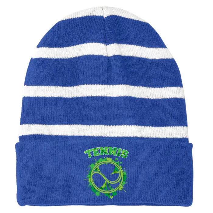 Lucky Shamrock Clover Tennis Happy St Patrick's Day Funny Gift Striped Beanie with Solid Band