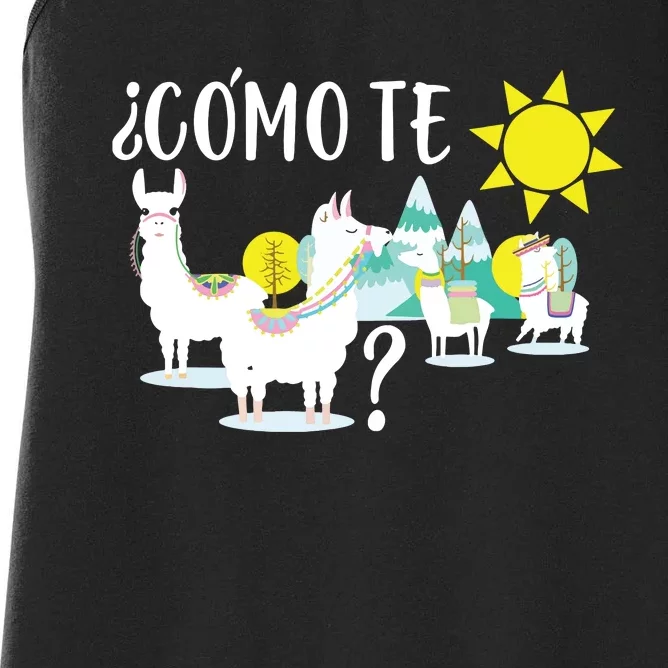 Llama Shirts Como Te LLamas Funny Spanish Teacher Gift Women's Racerback Tank