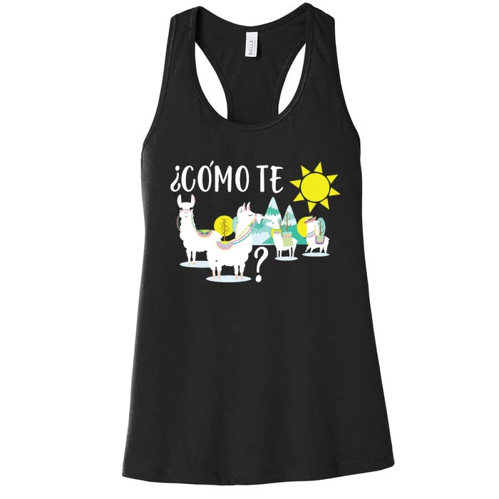 Llama Shirts Como Te LLamas Funny Spanish Teacher Gift Women's Racerback Tank