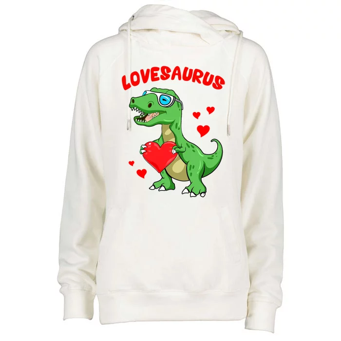 Love Saurus Cute Dinosaur Heart Valentine Gift Womens Funnel Neck Pullover Hood