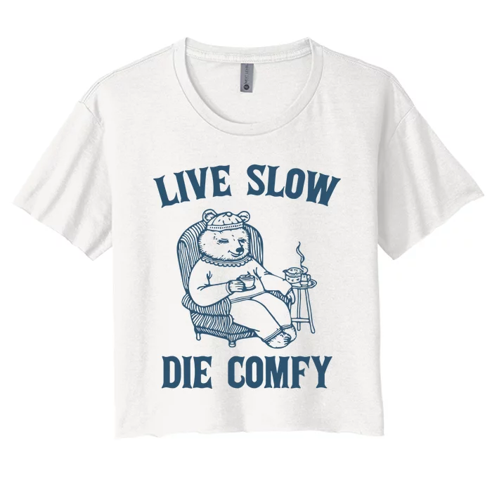 Live Slow Die Comfy Retro Women's Crop Top Tee