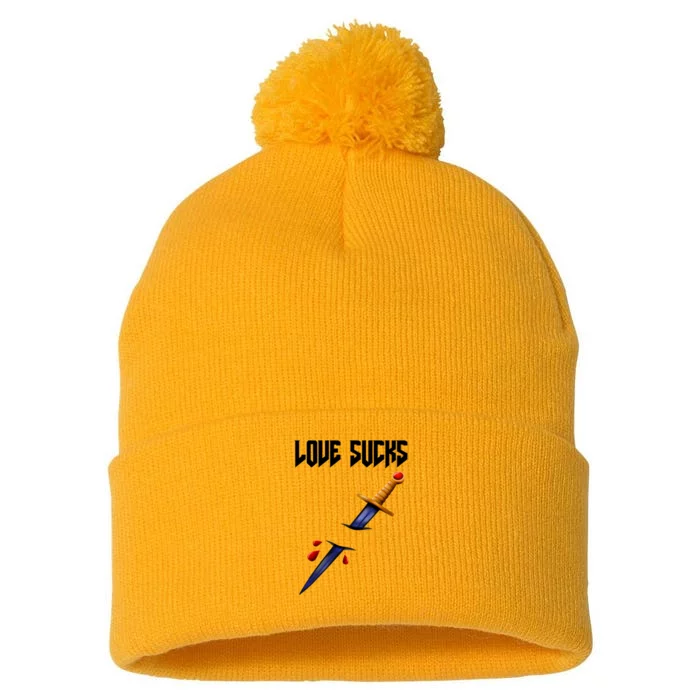 Love Sucks Dagger Through The Broken Heart Gift Pom Pom 12in Knit Beanie