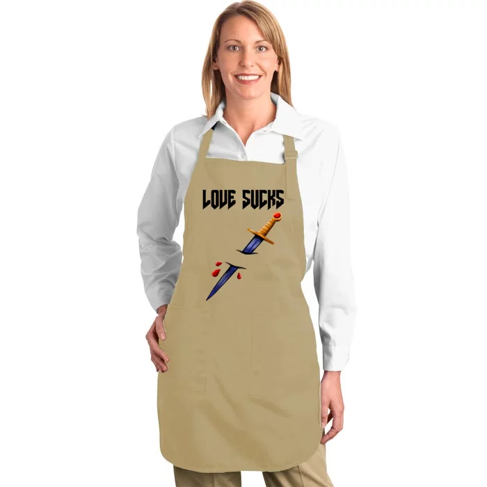 Love Sucks Dagger Through The Broken Heart Gift Full-Length Apron With Pocket