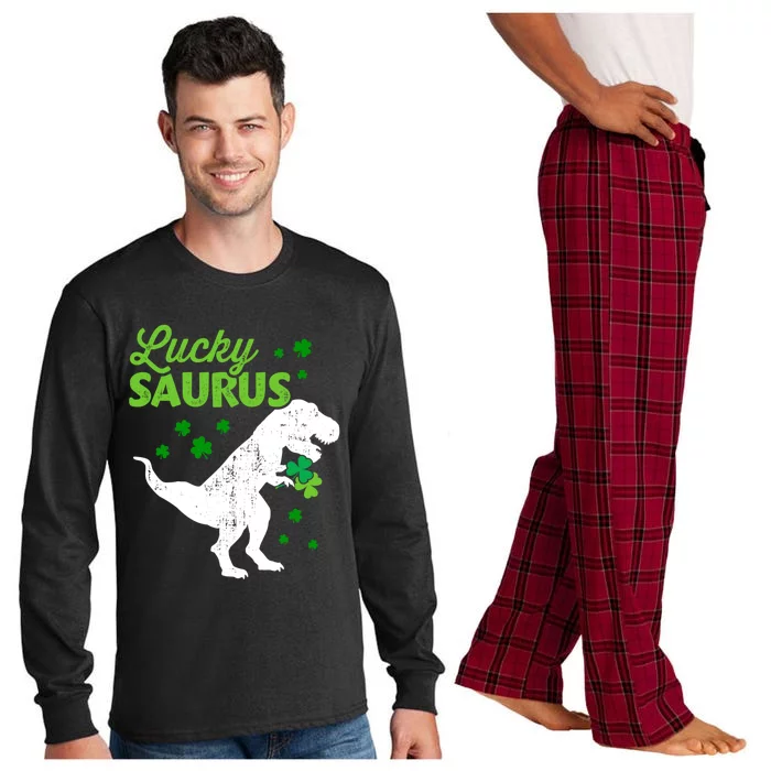 Lucky Saurus Dinosaur Tfunny Giftrex For St Patricks Day Gift Long Sleeve Pajama Set