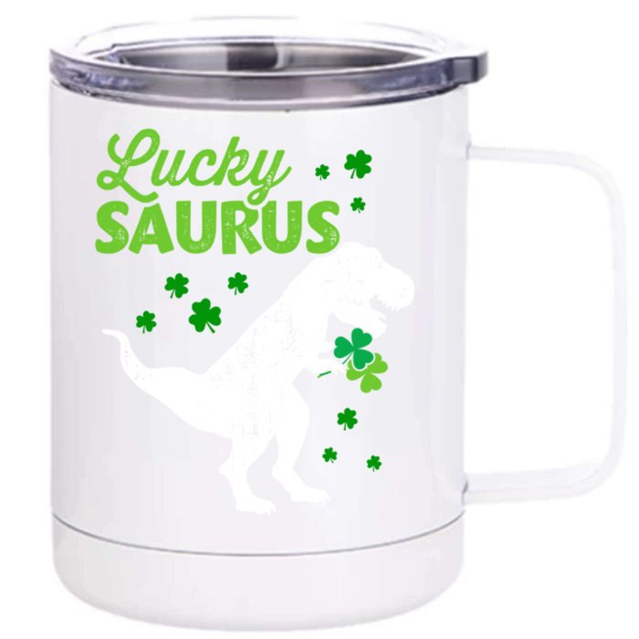 Lucky Saurus Dinosaur Tfunny Giftrex For St Patricks Day Gift Front & Back 12oz Stainless Steel Tumbler Cup