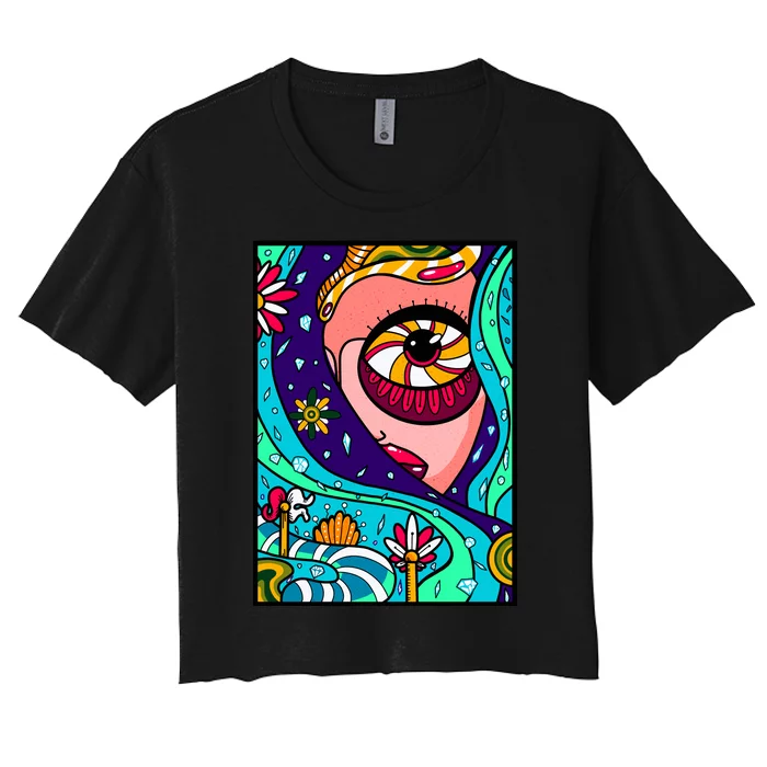 Lucy Sky Diamonds Type Abstract Psychedelic Women's Crop Top Tee