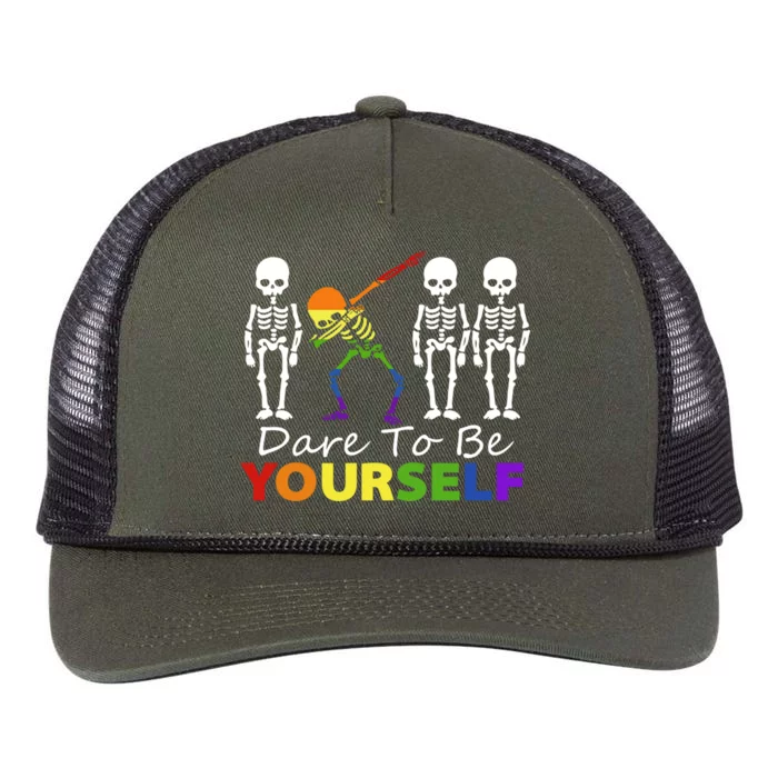 Lgtb Skeleton Dabbing Dare To Be Yours Meaningful Gift Retro Rope Trucker Hat Cap