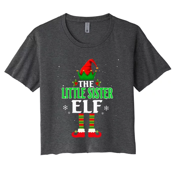 Little Sister Elf Matching Family Group Christmas Party Pjs Women's Crop Top Tee