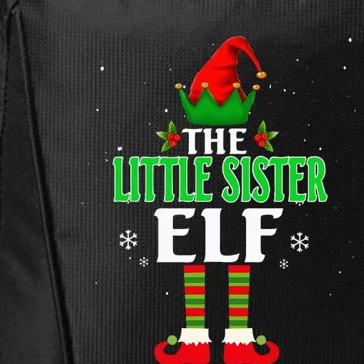 Little Sister Elf Matching Family Group Christmas Party Pjs City Backpack