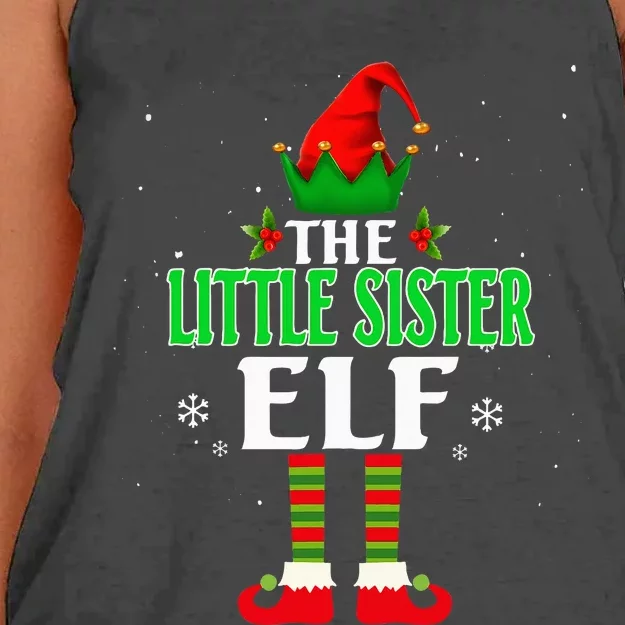 Little Sister Elf Matching Family Group Christmas Party Pjs Women's Knotted Racerback Tank