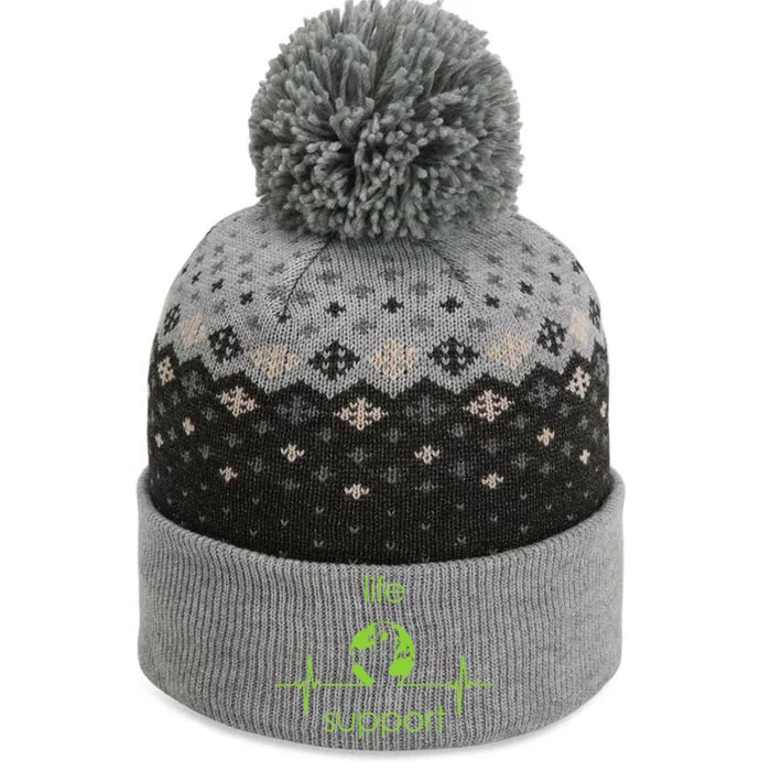 Life Support Earth Day Green Environment Heartbeat The Baniff Cuffed Pom Beanie