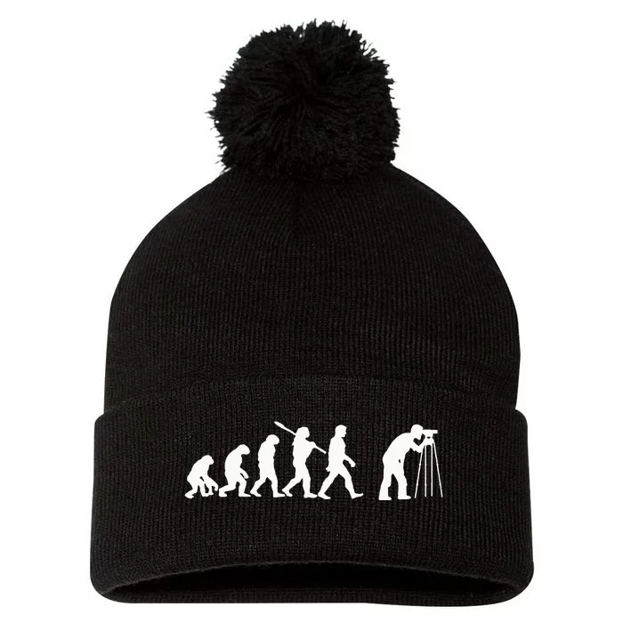 Land Surveyor Evolution Graphic Survey Land Examiner Pom Pom 12in Knit Beanie