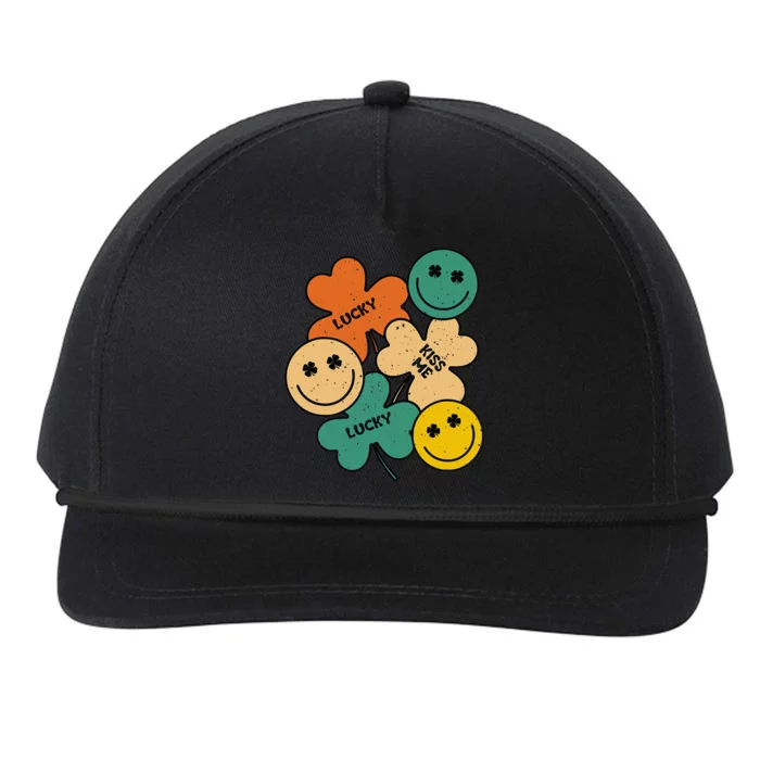 Lucky Smiling Face Irish Shamrock Clover Leaf Patrick's Day Snapback Five-Panel Rope Hat