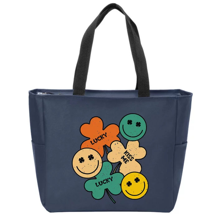 Lucky Smiling Face Irish Shamrock Clover Leaf Patrick's Day Zip Tote Bag