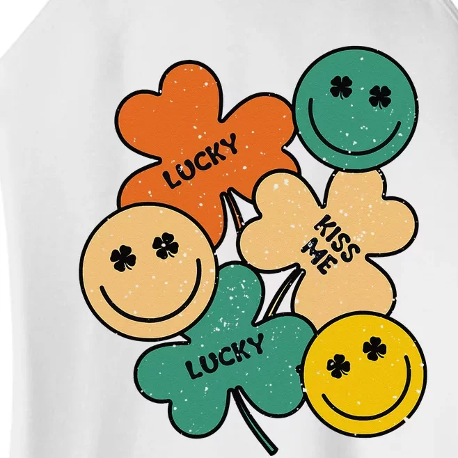 Lucky Smiling Face Irish Shamrock Clover Leaf Patrick's Day Women’s Perfect Tri Rocker Tank