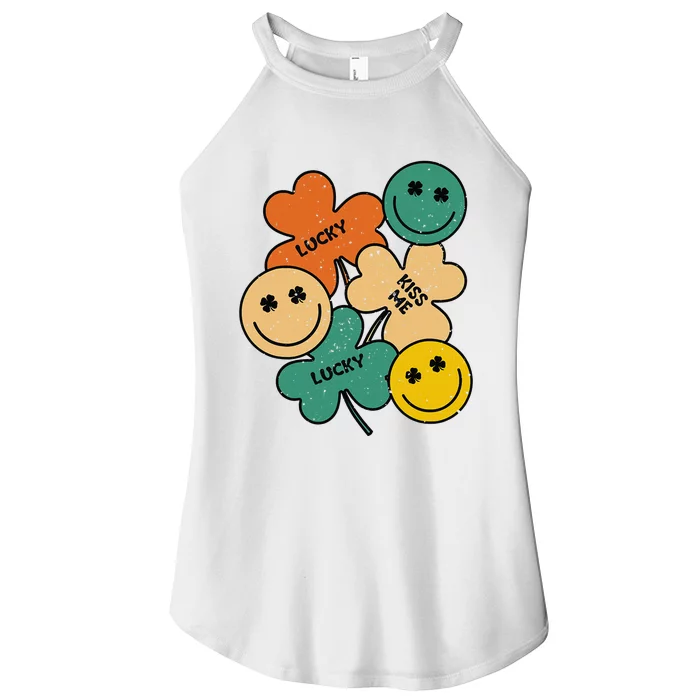 Lucky Smiling Face Irish Shamrock Clover Leaf Patrick's Day Women’s Perfect Tri Rocker Tank